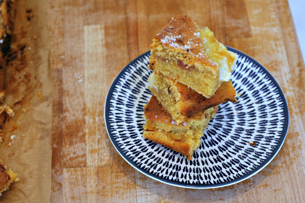 Rhubarb and custard traybake recipe