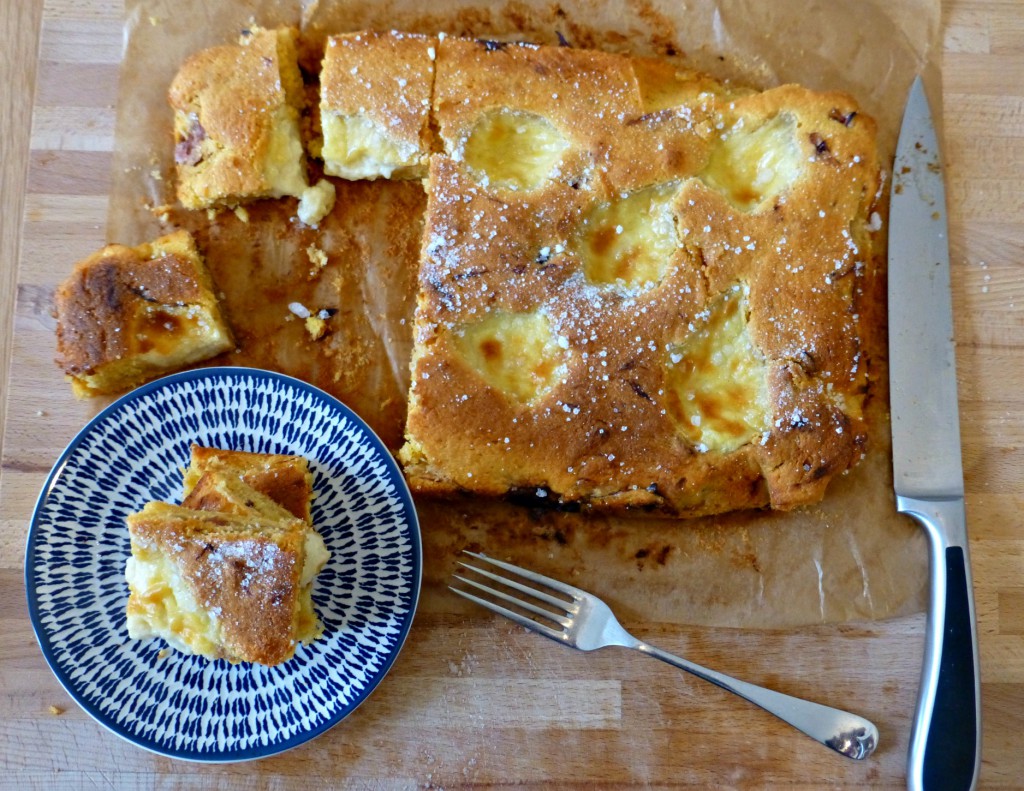 Rhubarb and custard traybake recipe