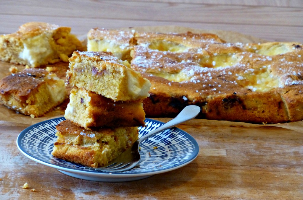 Rhubarb and custard traybake recipe