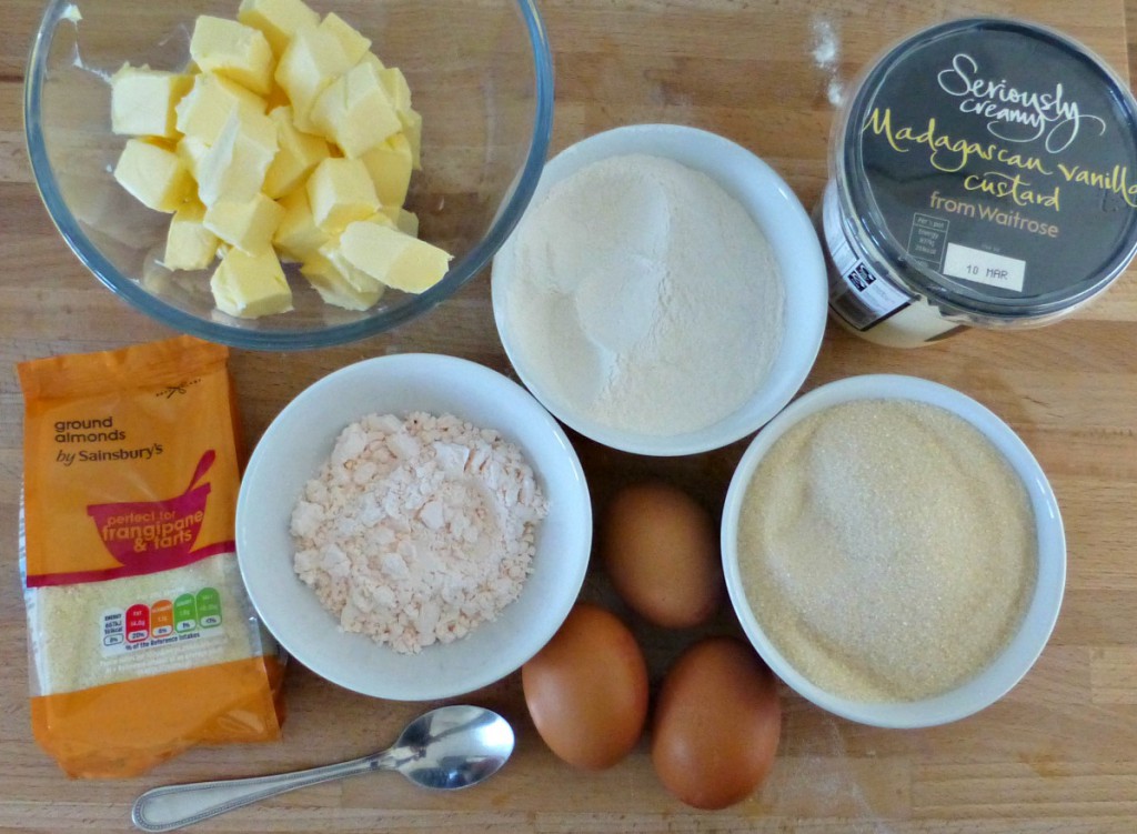 Rhubarb and custard traybake ingredients