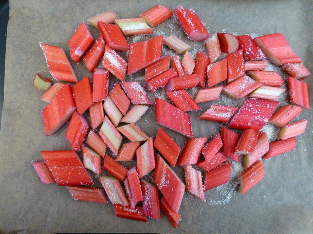 Rhubarb and custard traybake 