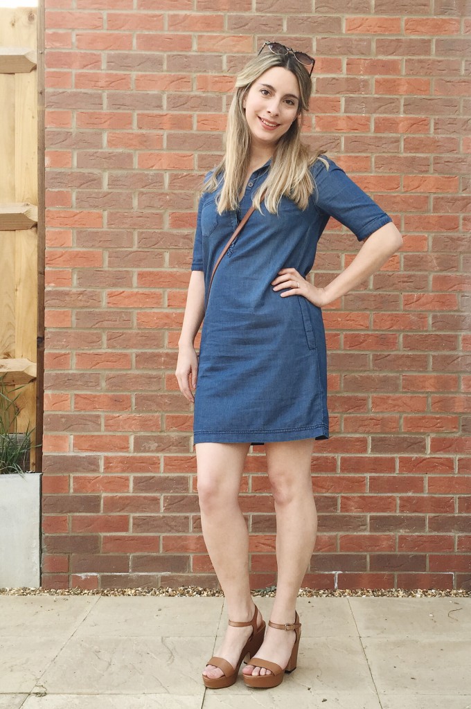 New Look denim dress and Next platform sandals