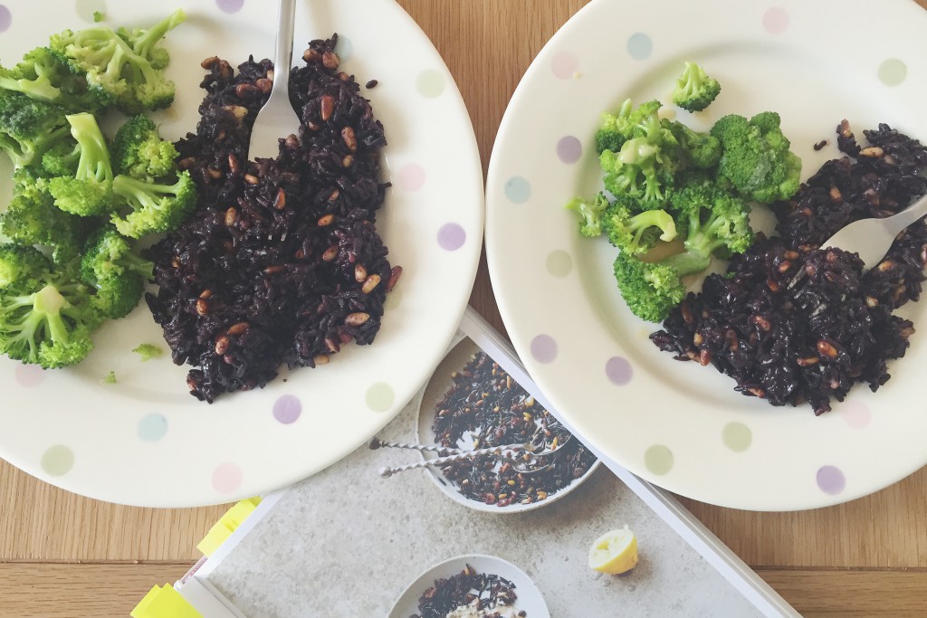 Black rice with broccoli