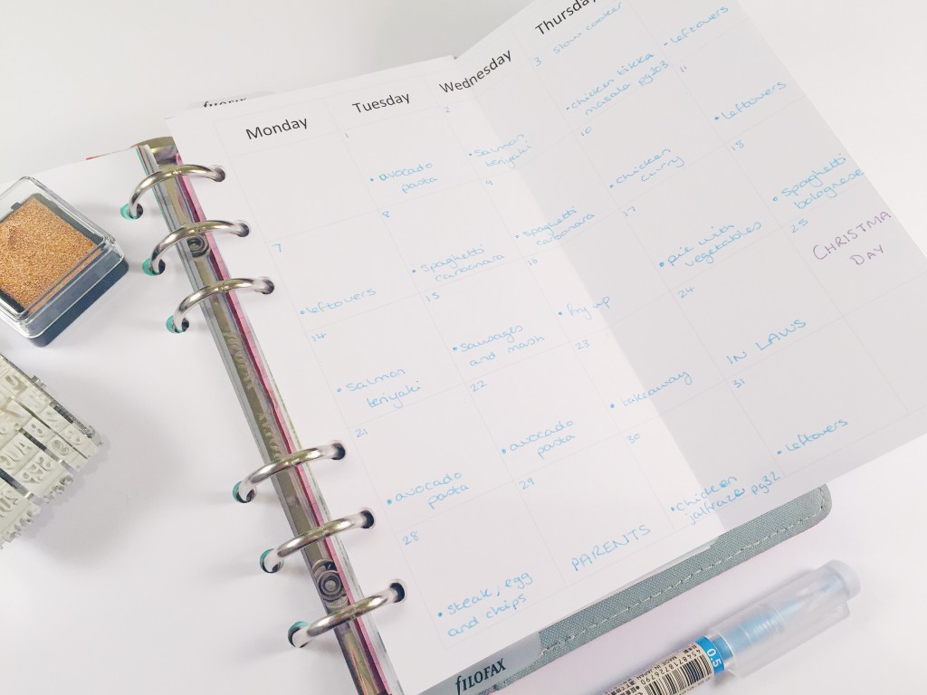 Filofax planner meal planning insert