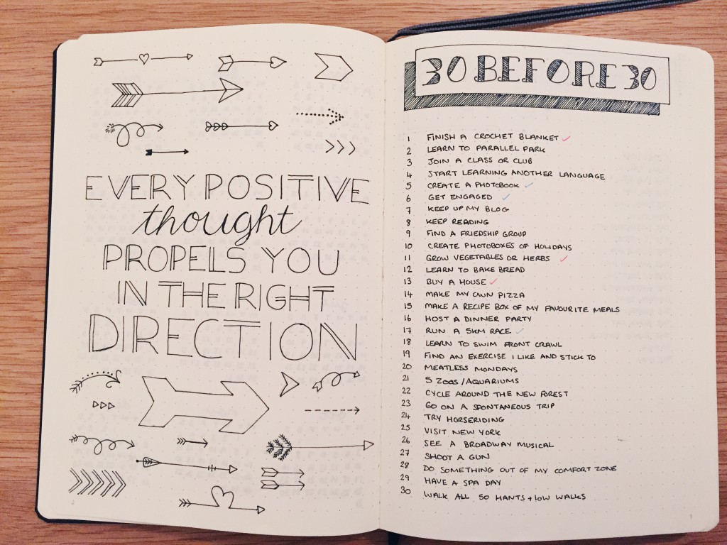 Bullet Journal quote and 30 before 30 list