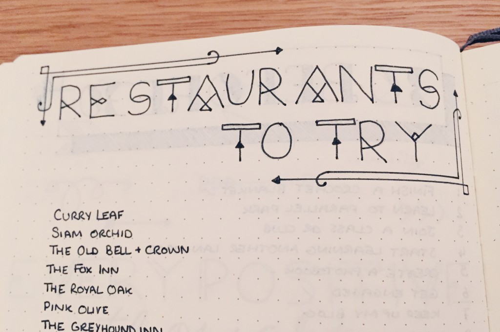 Bullet Journal Restaurants to try