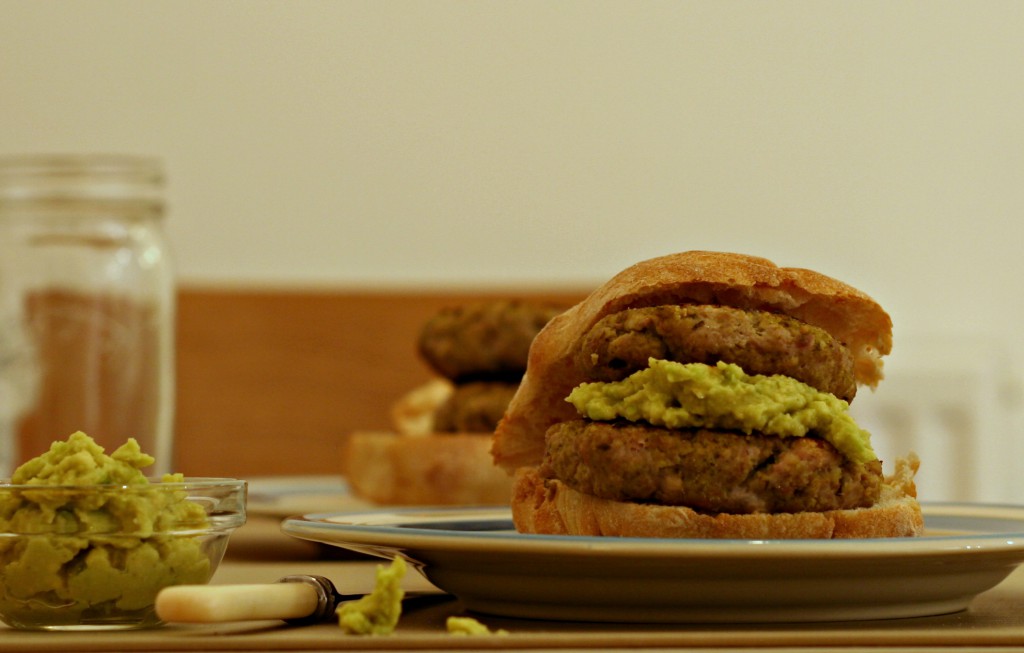 Pesto turkey burgers with avocado and ciabatta rolls