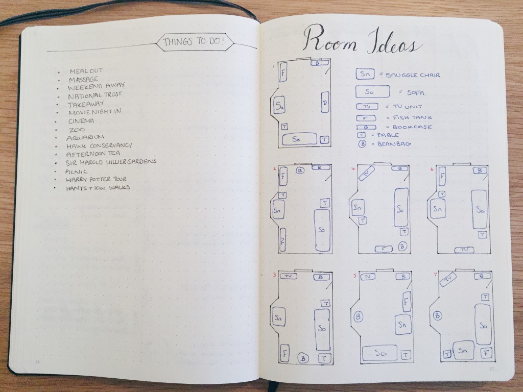 Bullet Journal Room layout and things to do collection