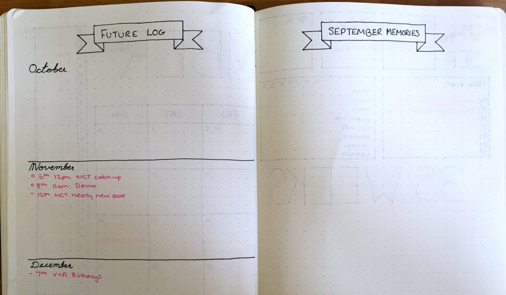 Bullet Journal future Log and monthly memories