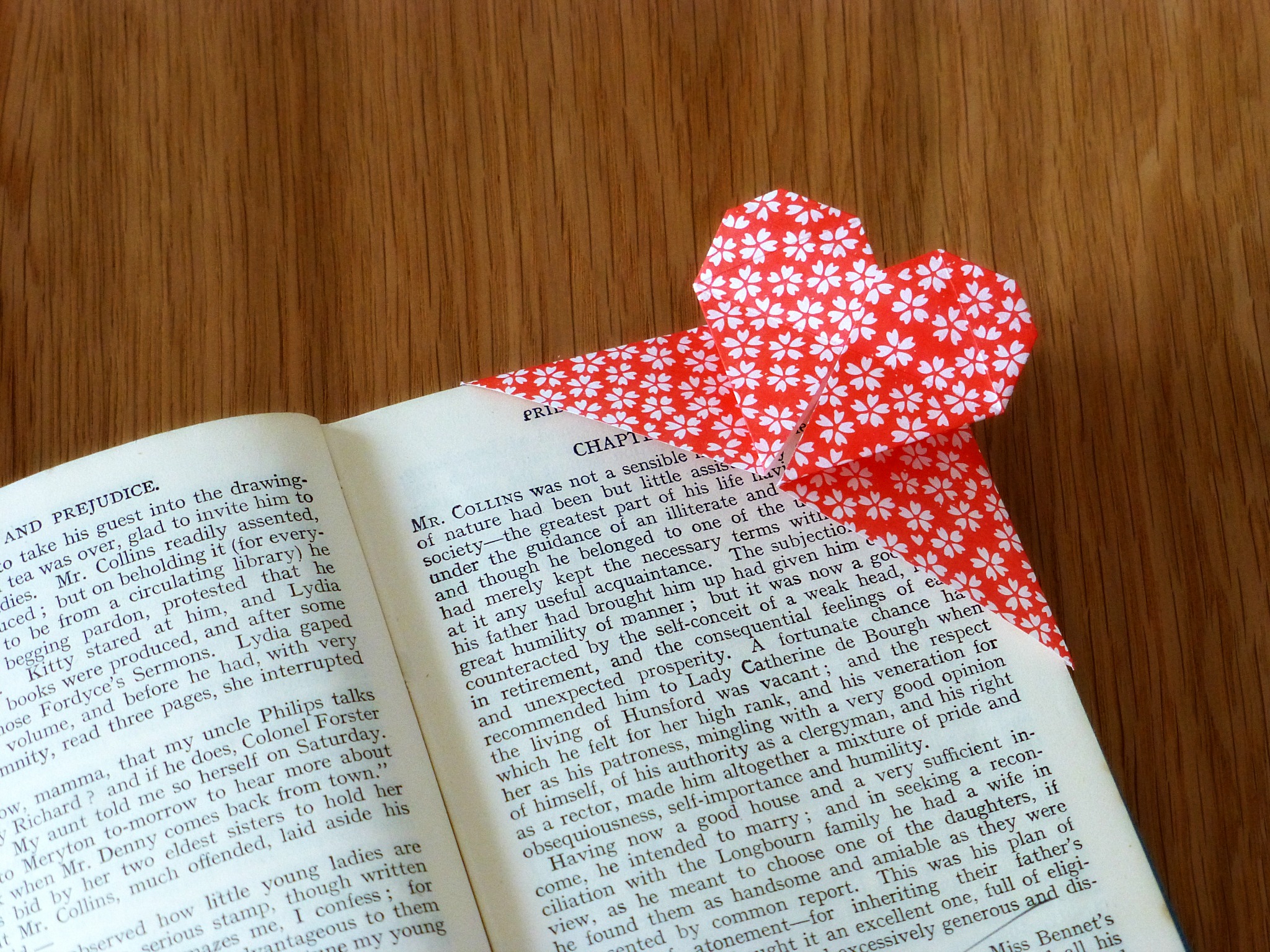 Origami heart bookmark