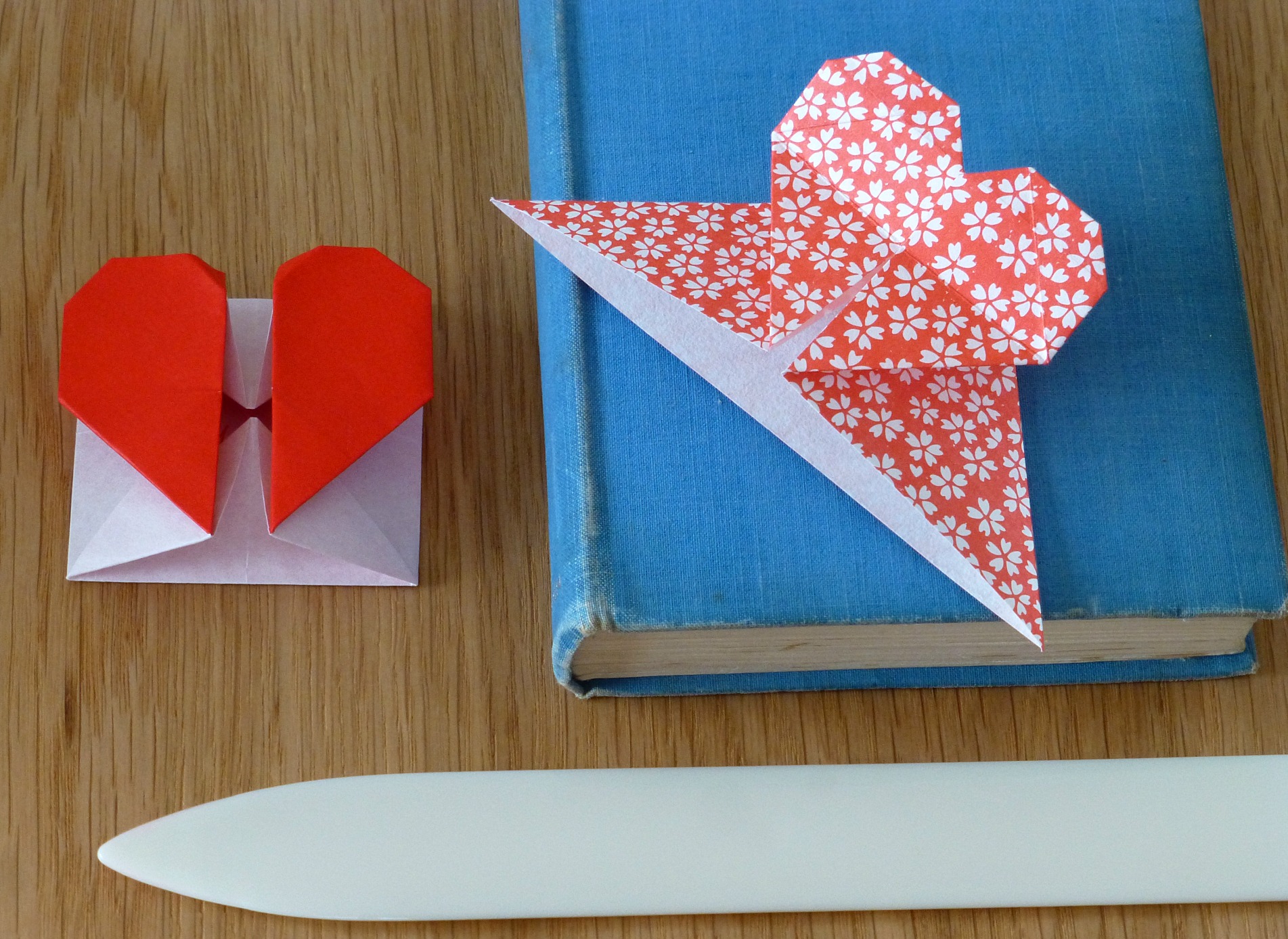 Origami heart bookmark