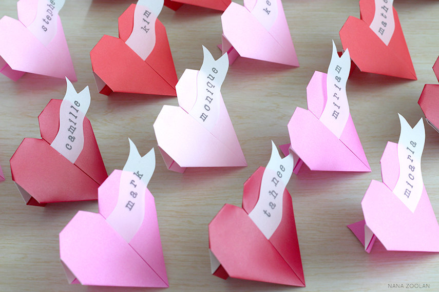 and heart flower heart origami place name origami cards heart and heart flower heart origami place name origami cards heart