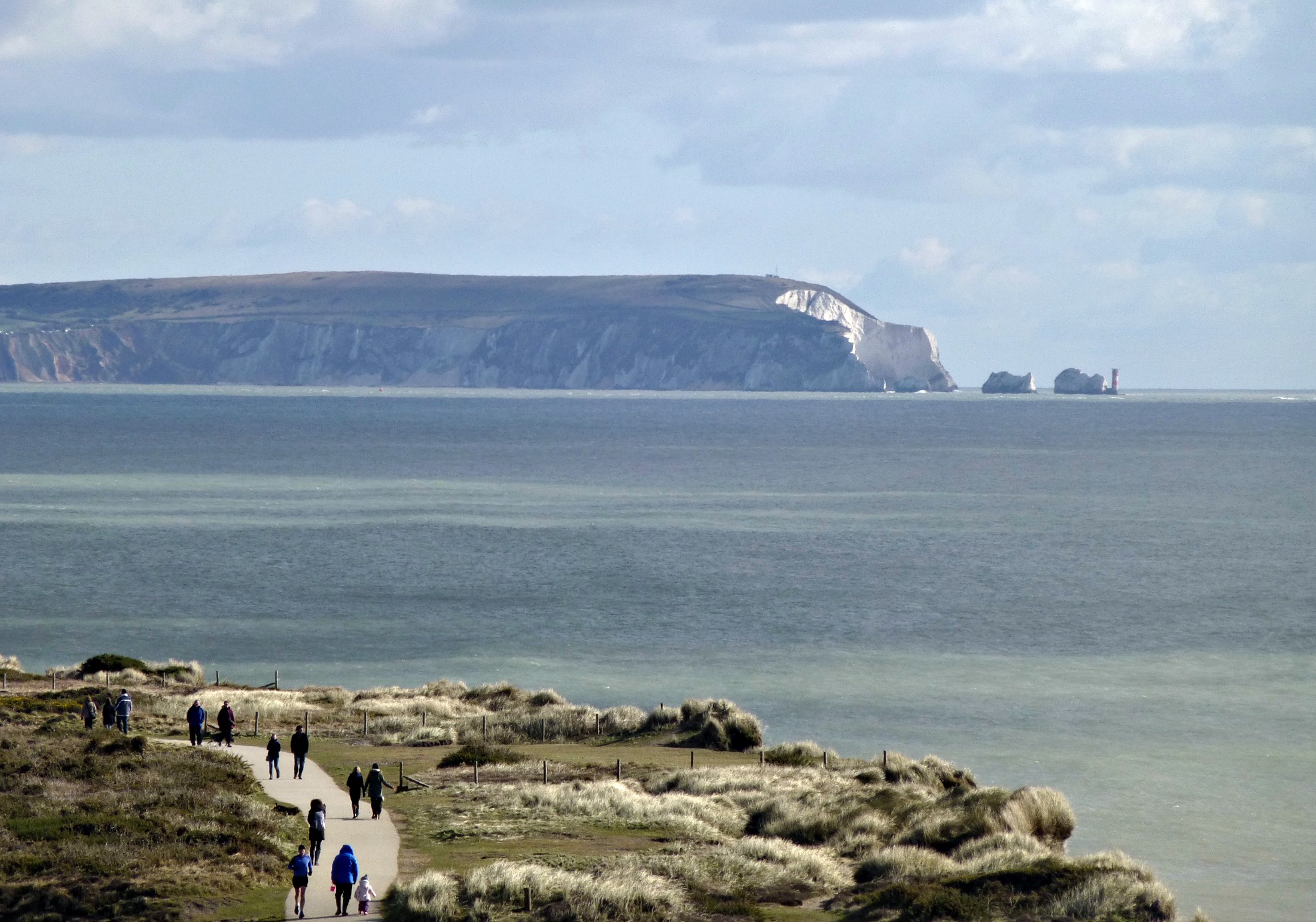 Hengistbury Head view of the Needles on the Isle of Wight