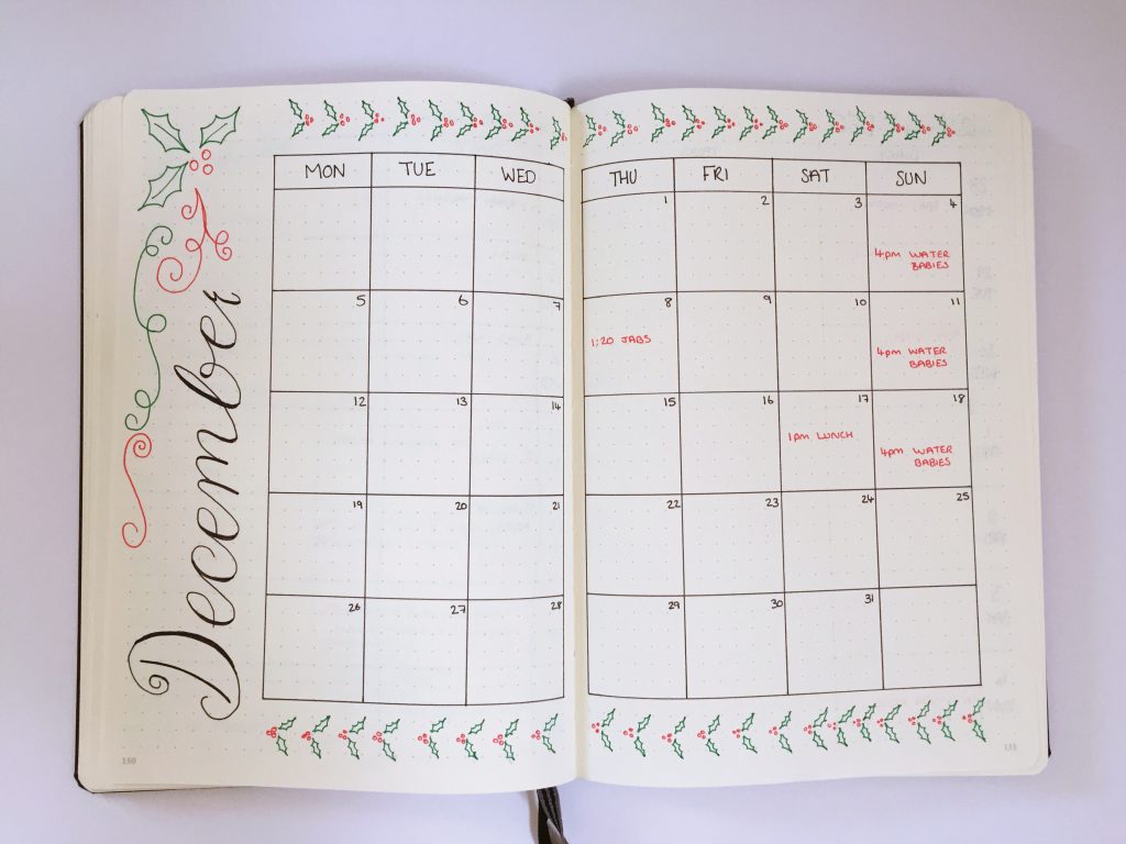 December's Bullet Journal and Christmas Spreads - Hello Deborah