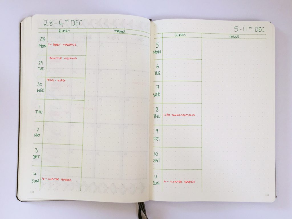 December bullet journal weekly spread