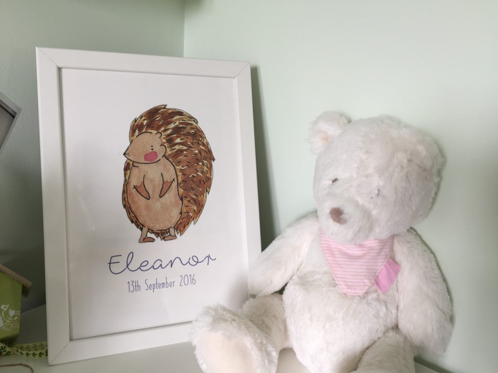 Eleanor's Nursery name print hedgehog