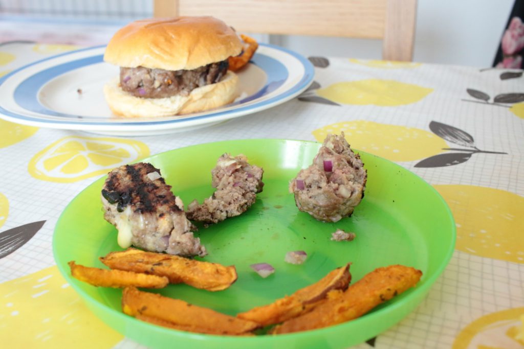 The Flavour Led Weaning Cookbook burger and sweet potatoes