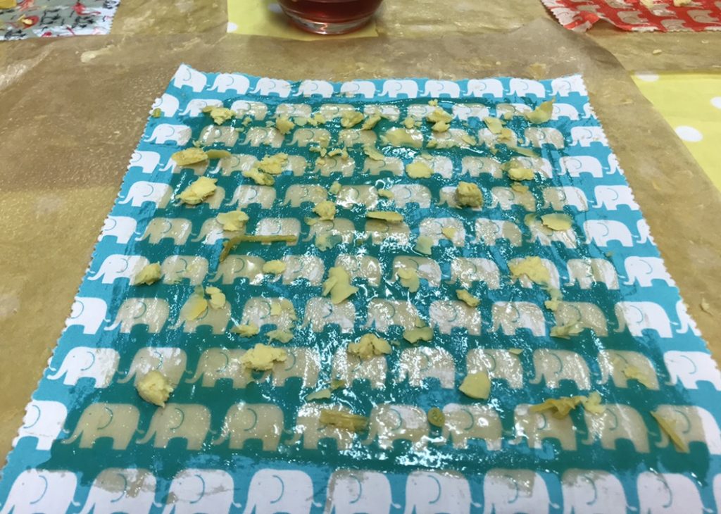 Making beeswax wraps adding resin and jojoba oil