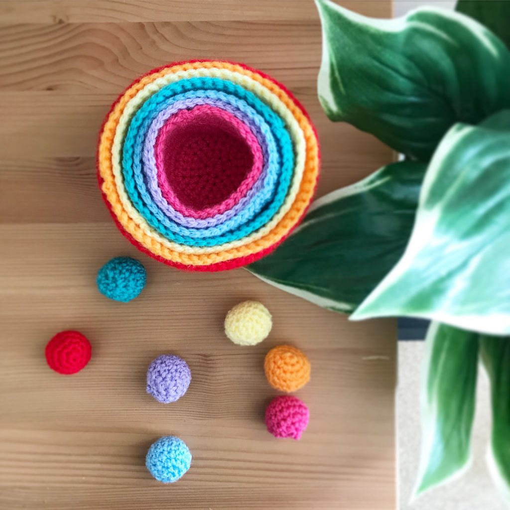 Rainbow crochet basket and counting balls